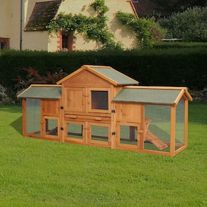 79.5 in. Farmhouse Poultry Pen, Pet Cage Rabbit Cage with 2 Slides, Removable Tray and Double Waterproof Roof