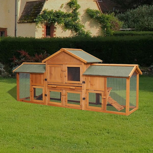 Tunearary 79.5 in. Farmhouse Poultry Pen, Pet Cage Rabbit Cage with 2 Slides, Removable Tray and Double Waterproof Roof