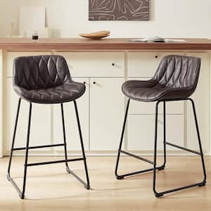Modern 25.99 in Seat Height Umber Faux Leather Counter Stools with Metal Frame