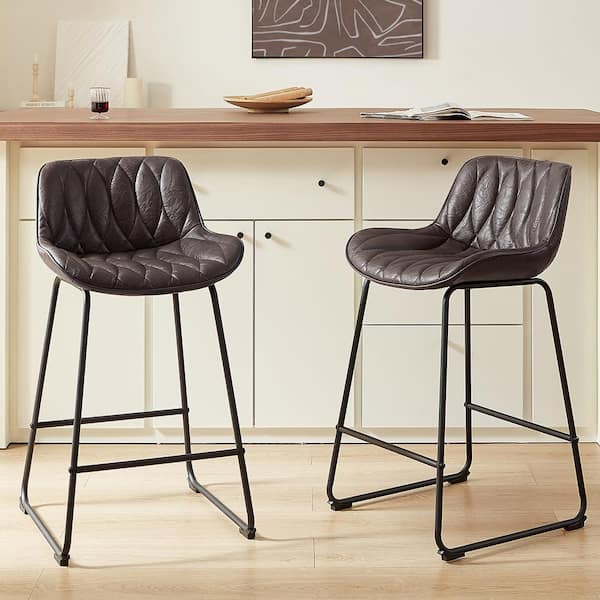 Art Leon Modern 25.99 in Seat Height Umber Faux Leather Counter Stools with Metal Frame