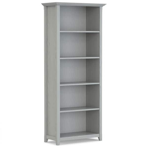 Simpli Home Amherst 70-in. in. Tall Fog Grey SOLID WOOD Transitional 5 Shelf Bookcase
