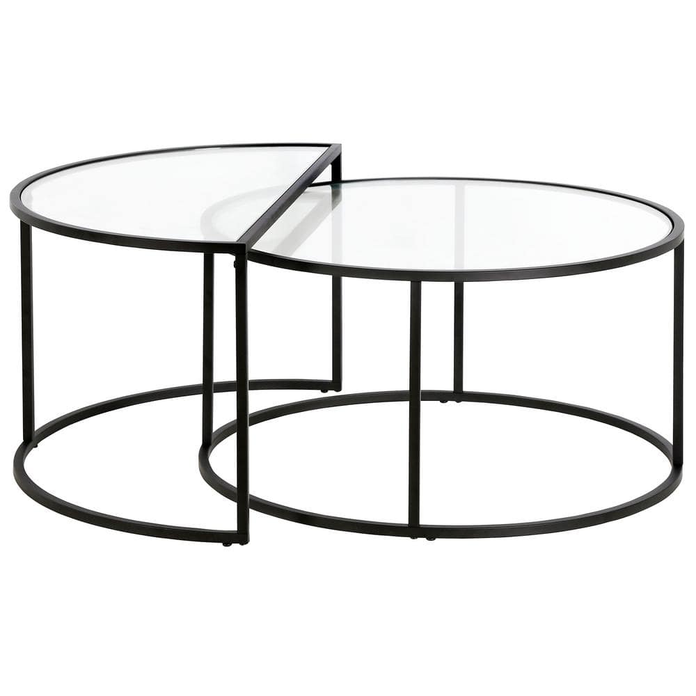 Blackened Bronze Round Glass Nesting Coffee Table Set