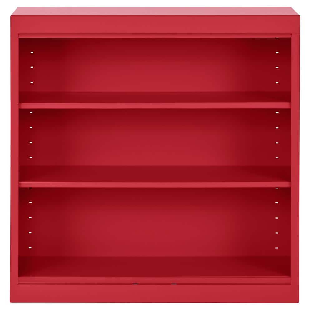 Adjustable Red Powder-Coated Steel 3-Shelf Bookcase