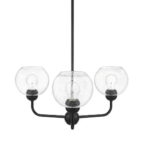 Jill 3-Light Black Chandelier with Clear Seeded Glass Shade