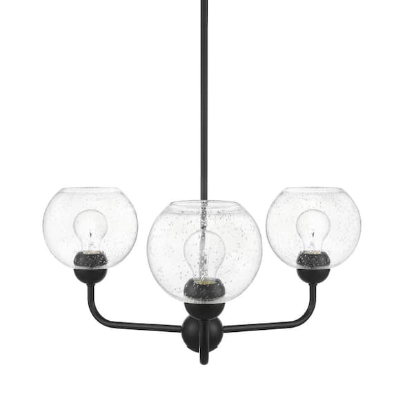 Home Decorators Collection Jill 3-Light Black Chandelier with Clear Seeded Glass Shade