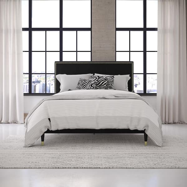 CosmoLiving by Cosmopolitan Audrey Black Velvet Upholstered Queen Size Bed 4451039CL