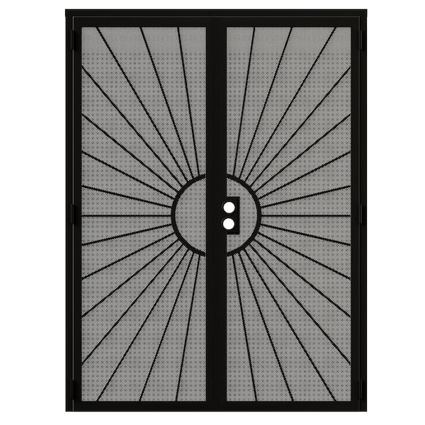 ARK DESIGN 64 in. x 80 in. Universal/Reversible Hinging Black Surface Mount Steel Security Door with Perforated Metal Screen