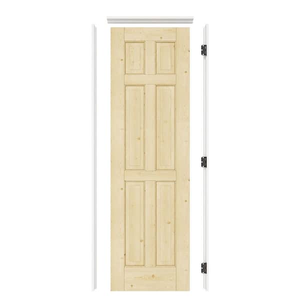 24 in. x 80 in. 6-Panel Left Solid Core Unfinished Pine Wood Single Prehung Interior Door with Quick Assemble Jamb