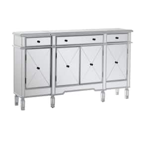 Barrington 60 in. L Silver Gray Rectangle Mirrored/Glass Top 3 Drawer 4-Door Console Table