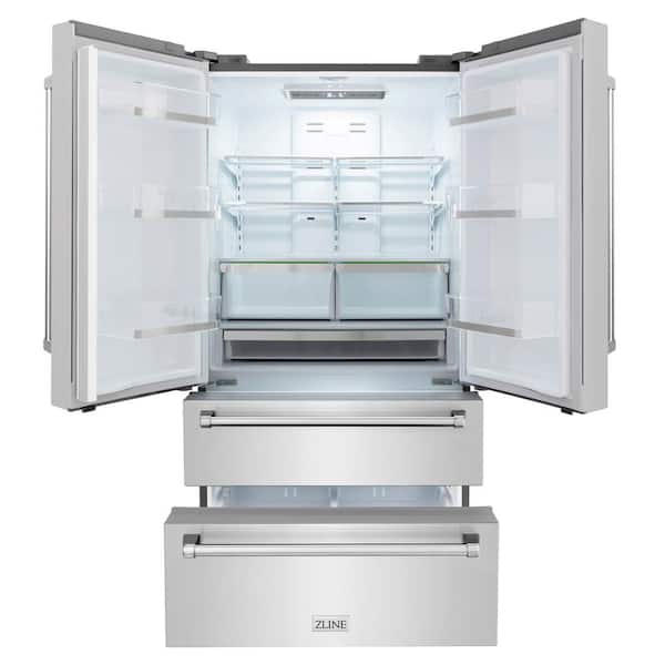 ZLINE Kitchen and Bath 36 in. 4-Door French Door Refrigerator with Internal  Ice Maker in Fingerprint Resistant Stainless Steel RFM-36 - The Home Depot
