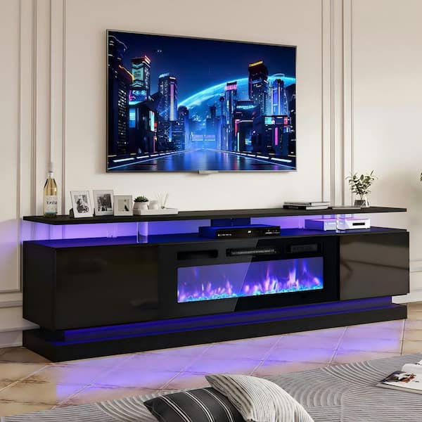 70 in. Freestanding Electric Fireplace TV Stand with Adjustable LED Entertainment Center in Black