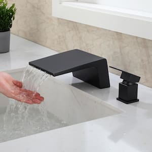 Gaberi 8 in. Widespread Single Handle Waterfall Spout Bathroom Faucet in Matt Black (Valve Included)