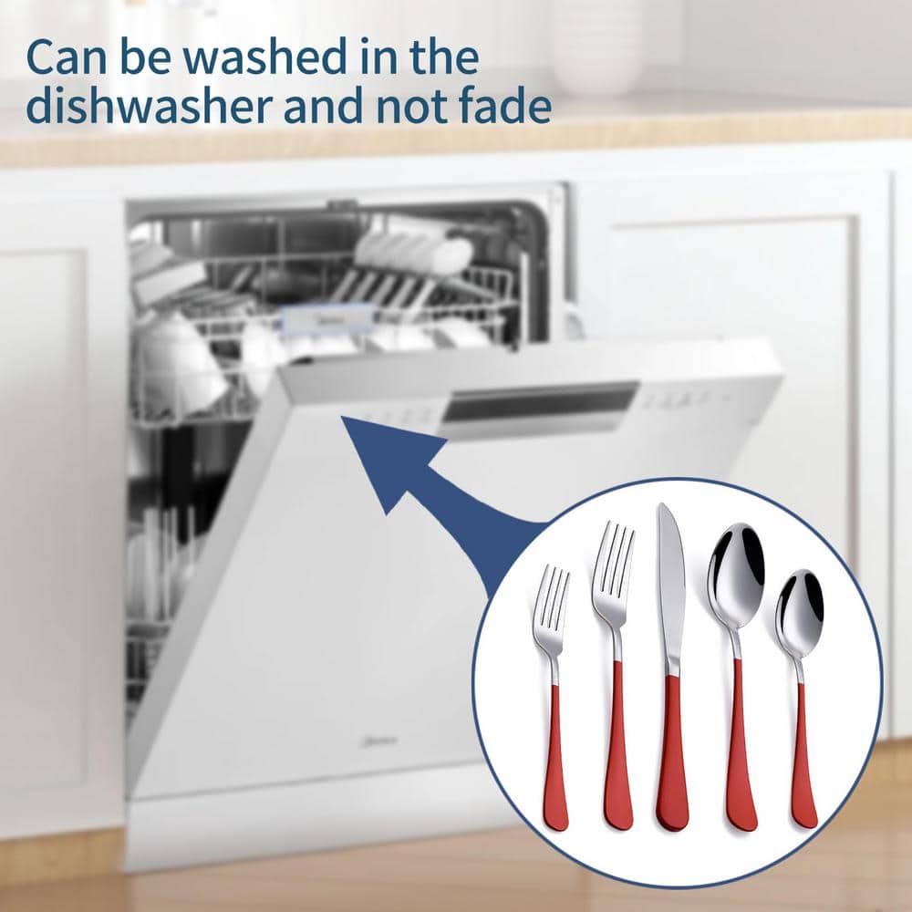 MDEALY 20-Piece Red Silverware Set for 4, 18/0 Stainless Steel Flatware Cutlery Utensils Set, Include Dinner Knives,Dinner Forks,Dinner Spoons,Salad Forks,Teaspoons,Dishwasher Safe