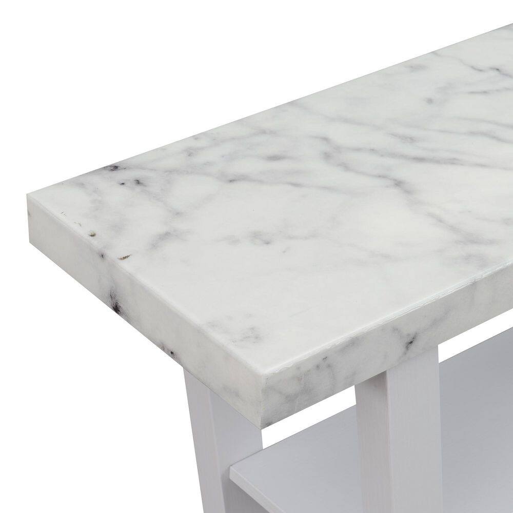 Faux White Marble and Wood Console Table with Storage