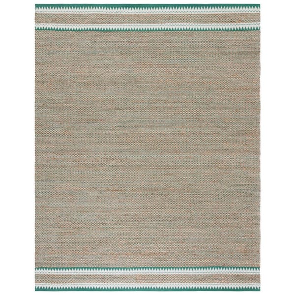 Natural Fiber Beige/Green 9 ft. x 12 ft. Woven Border Area Rug