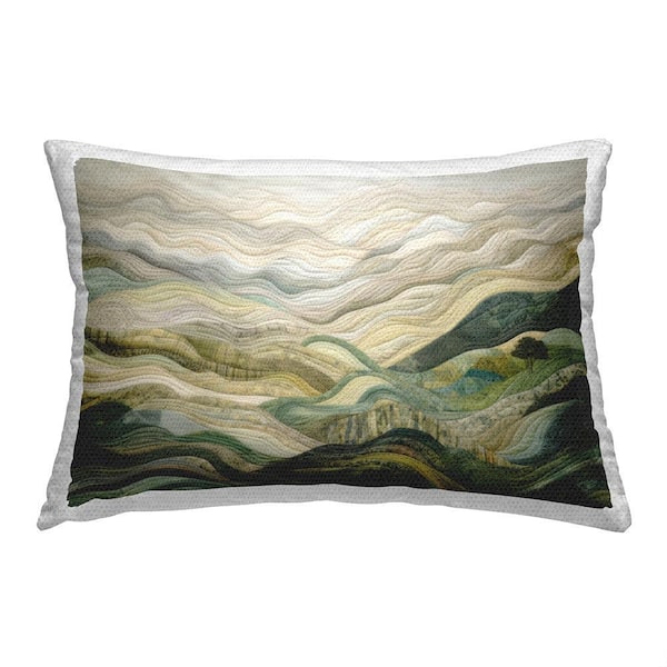 Abstract Hills Landscape Green Rectangular Outdoor Throw Pillow