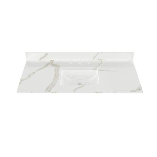 Winette 49 in. W x 22 in. D Quartz Vanity Top in Calacatta White with White Rectangular Single Sink