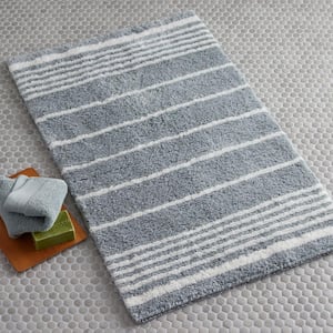 Company Cotton Plush Spa Stripe 24 in. x 34 in. Seaspray Bath Rug