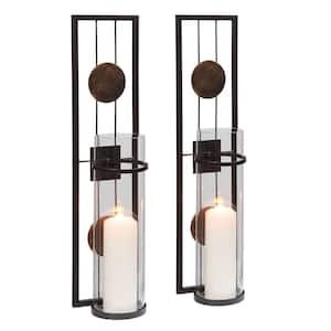 20 in. Metal Medallion Pillar Candle Sconce (Set of 2)