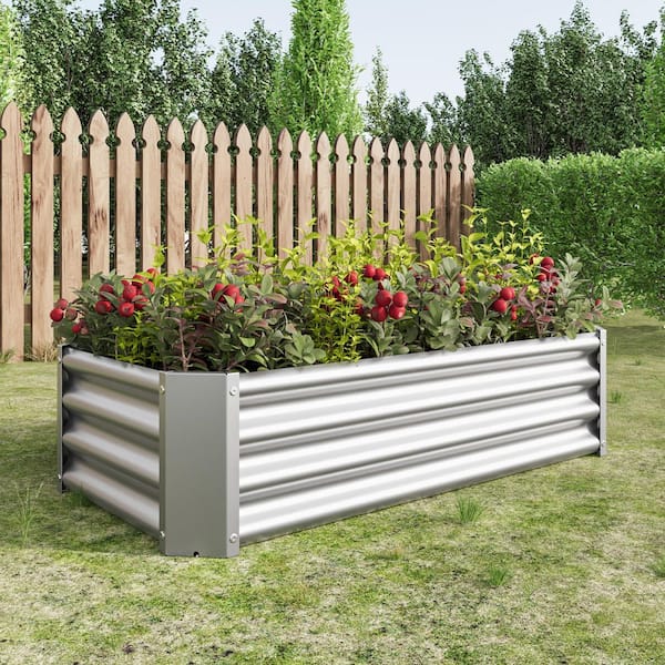 Stelsa 47 in. Silver Metal Rectangular Outdoor Patio Garden Raised Bed