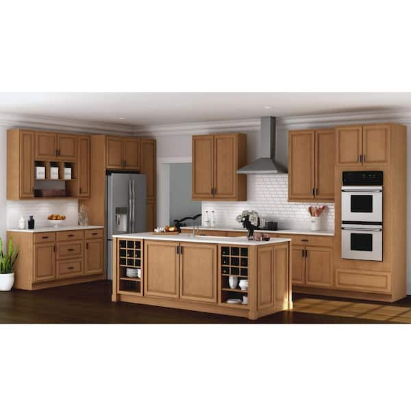 Hampton Base Kitchen Cabinets in Medium Oak - Kitchen - The Home Depot