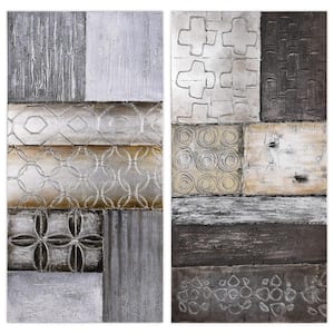 "Stacked" Textured Metallic Hand Painted Abstract Wall Art 60 in. x 20 in.