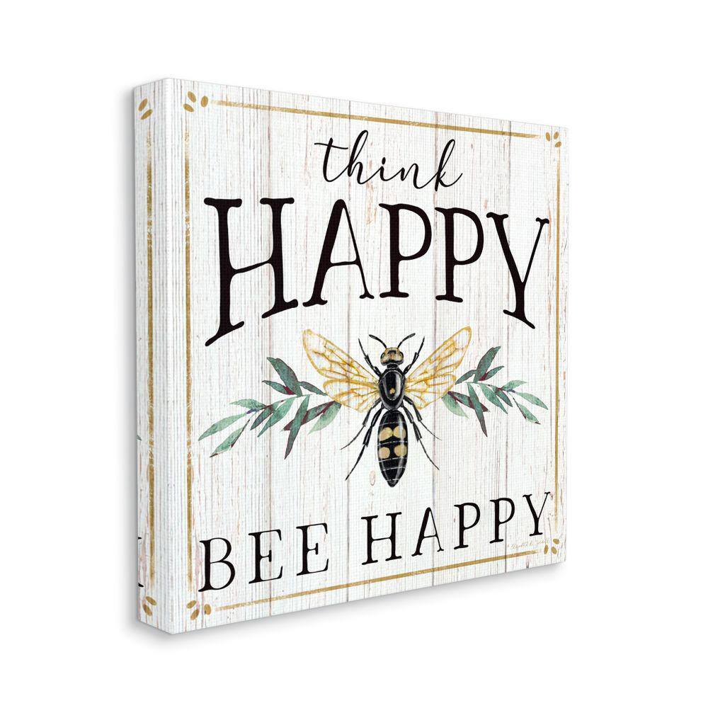 Think Happy Bee Happy Phrase Insect Pun by Elizabeth Tyndall Unframed Print Typography Wall Art 36 in. x 36 in. price history on PriceWatchPro