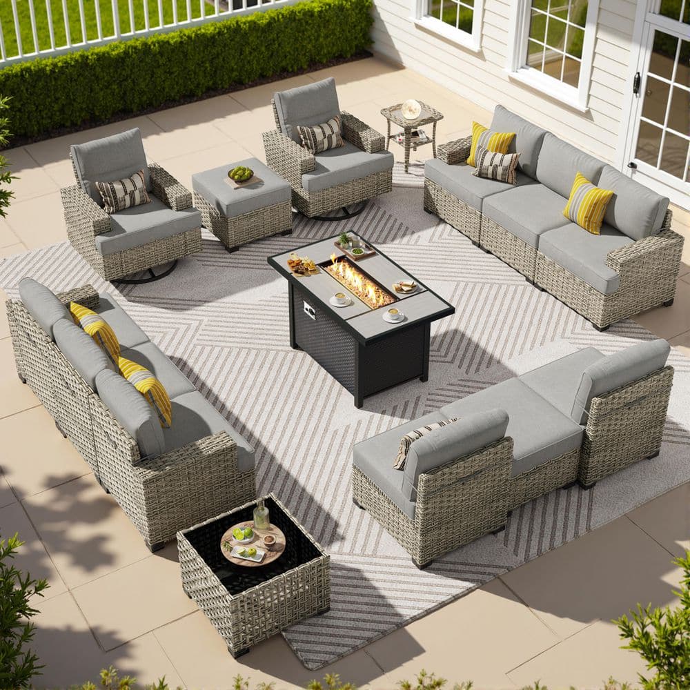Verdantia 15 Pieces Wicker Rectangular Fire Pit Sets and Swivel Rocking Chairs with Dark Grey Cushion price history on PriceWatchPro