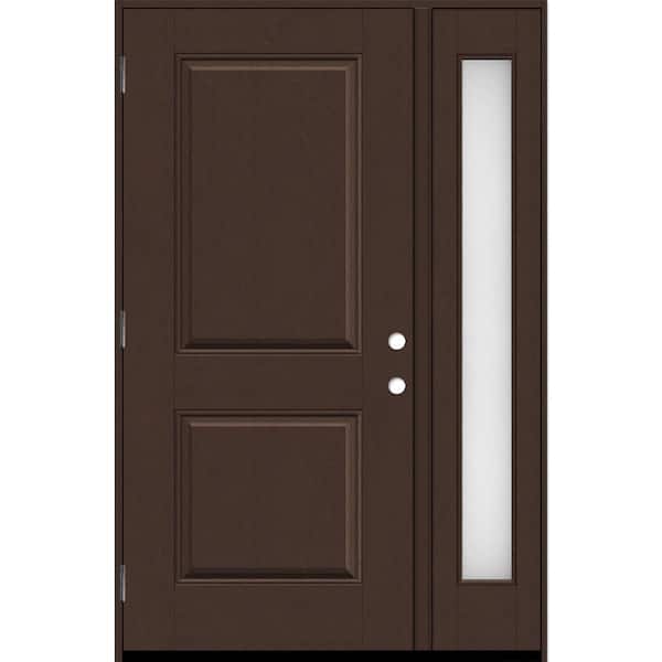 Steves & Sons Regency 51 in. x 80 in. 2P Squaretop RHOS Chestnut Stain Mahogany Fiberglass Prehung Front Door w/Clear 12 in. SL 6-9/16
