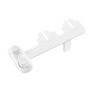 Non-Electric Toilet Bidet Attachment System with Dual Nozzles and Self Cleaning in White