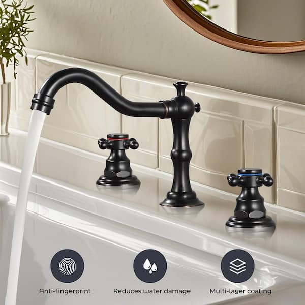 Double Handles 8 in. Widespread Bathroom Faucet 3-Hole Sink Faucet with Pop-Up Drain in Oil Rubbed Bronze (2-Pack)