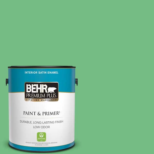 BEHR PREMIUM PLUS 1 gal. #P400-5 Winter Shamrock Satin Enamel Low Odor Interior Paint & Primer