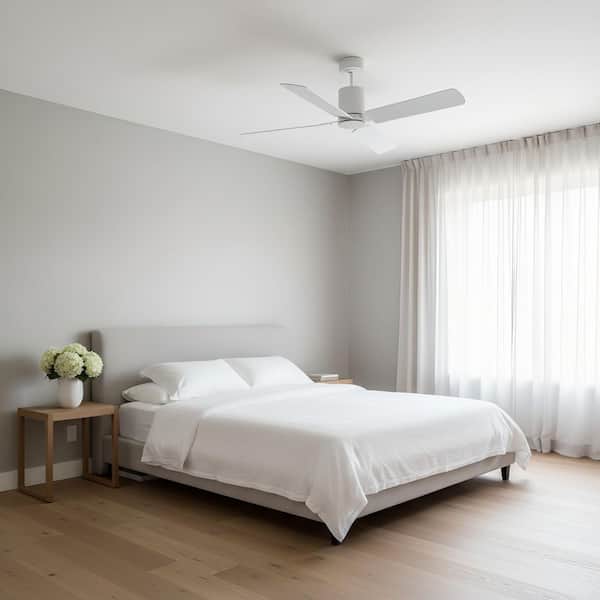 Cleancut Smart 54 in. Matte White Downrod Mount StandardCeiling Fan with Integrated LED and Remote