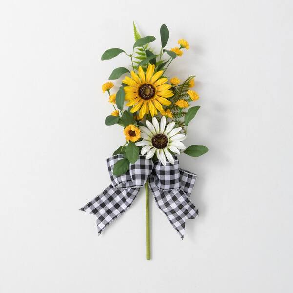 SULLIVANS 19" Artificial Yellow Sunflower Gingham Stem