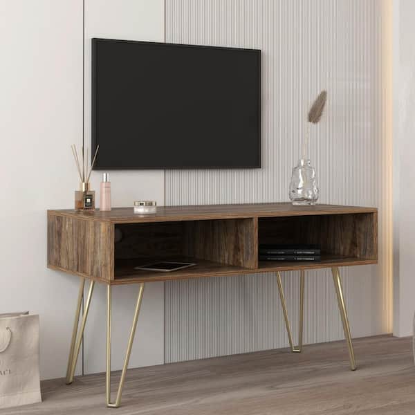 THE RIGHT PATH 118 in. Modern Walnut Veneer Retractable TV Stand Extendable  Media Console with 3 Drawers oleyDSG#RR - The Home Depot