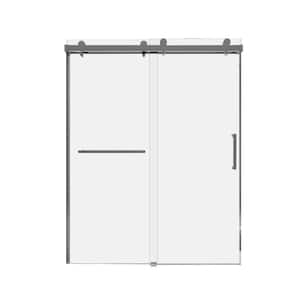 59 in. W x 76 in. H Sliding Frameless Shower Door in Brushed Nickel with Tempered Glass