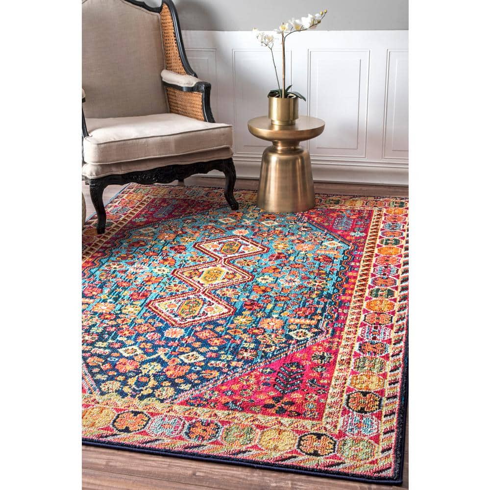 Vibrant Medallion 4'x6' Multi-Color Synthetic Easy-Care Area Rug