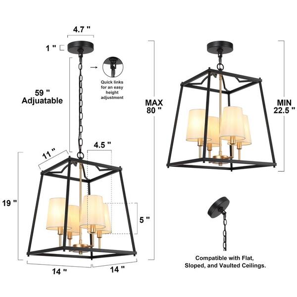 Zevni Classic 4-Light Black Cage Chandelier Lighting with