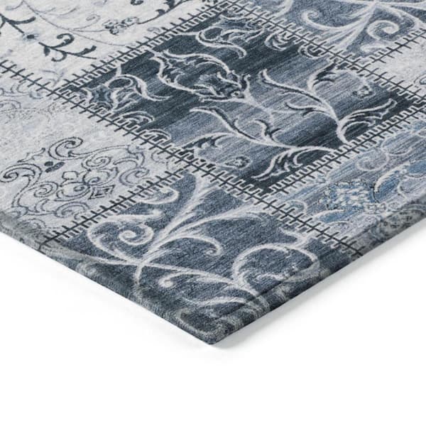 Denim Blue 10 ft. x 14 ft. Woven Plaid Rectangle Indoor/Outdoor Area Rug