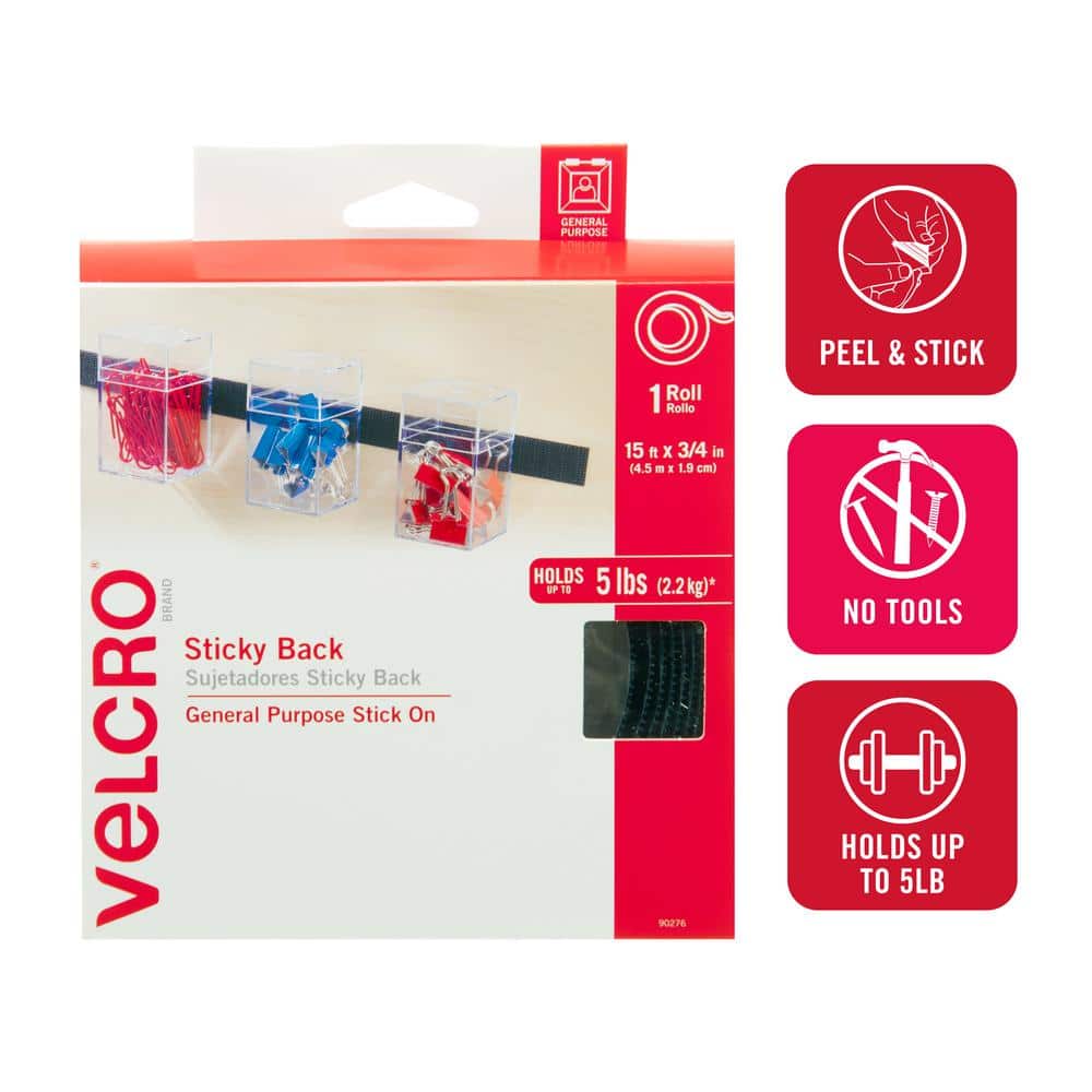 VELCRO Brand 6 Ft x 3/4 in | Sticky Back Tape Roll with Adhesive | Cut  Strips to Length | Hook and Loop Fasteners | Perfect for Home, Office or