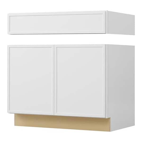 Leyton 36 in. W x 24 in. D x 34.5 in. H Ready to Assemble Plywood Slim Shaker Sink Base Kitchen Cabinet in Alpine White