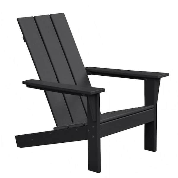 Outdoor HDPE Resin Adirondack Chair-All-Weather Patio Furniture for Yard/Deck, Black Weatherproof Seating