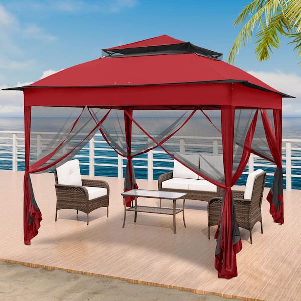 COOS BAY 11 ft. x 11 ft. Patio Portable Gazebo Pop-Up Canopy Gazebo with Netting