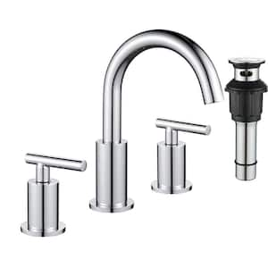 8 in. Widespread Double Handle High-Arc Bathroom Faucet with Metal Pop-up Drain 3-Hole 360° Rotation in Chrome