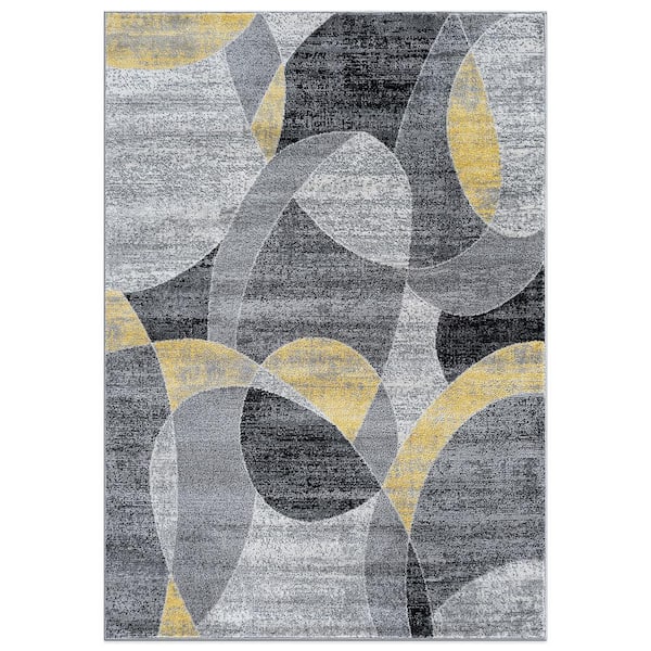 7 ft. 10 in. x 10 ft. Yellow Contemporary Distressed Circle Area Rug