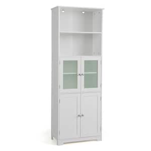 64 in. H White Freestanding Kitchen Hutch Pantry Organizer Storage Cabinet Cupboard with Microwave Oven Countertop