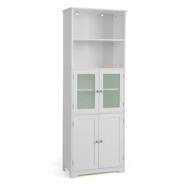 ANGELES HOME 64 in. H White Freestanding Kitchen Hutch Pantry Organizer Storage Cabinet Cupboard with Microwave Oven Countertop
