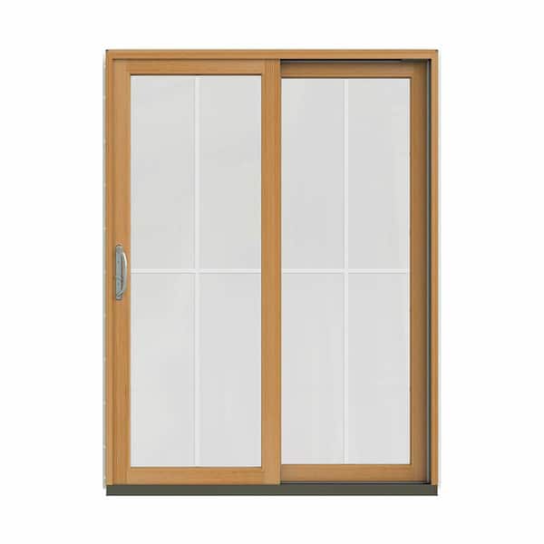 JELD-WEN 60 in. x 80 in. W-2500 Contemporary Vanilla Clad Wood Right-Hand 4 Lite Sliding Patio Door w/Stained Interior