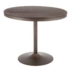 Dakota Round Industrial Dining Table in Antique Metal and Espresso Wood