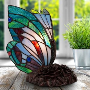 9 in. Multi-Colored Tiffany Style Pointed Wing Butterfly LED Table Lamp